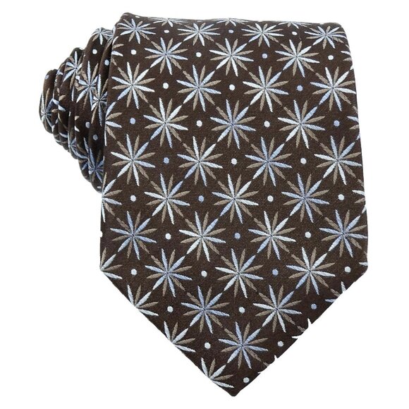 Pronto Uomo Silk Tie Brown Taupe Light Blue Snowflake Polka Dot Necktie Winter - Picture 1 of 3